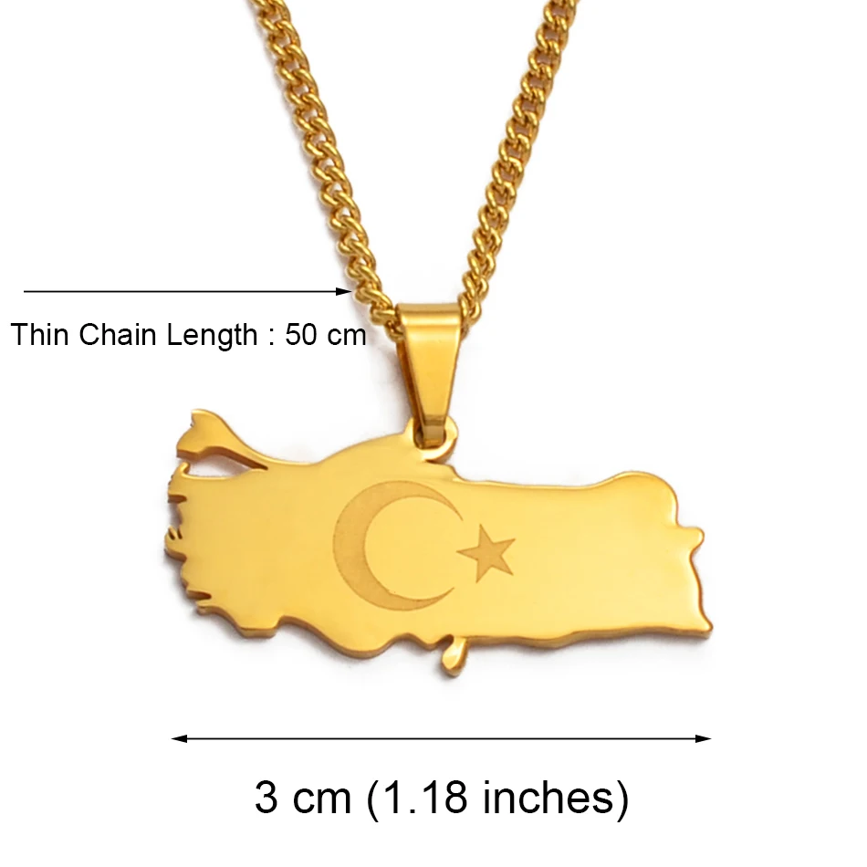 Stainless Steel Turkey Map Pendant Necklace For Women Men Turks Patriotic Chain Jewelry Necklace Length 50Cm Stainless Steel Turkey Map Pendant Necklace For Women Men Turks Patriotic Chain Jewelry Necklace Length 50Cm