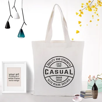 

Text type Canvas Shopping Bag Handbag Custom Print Logo Text DIY Daily Use Eco Ecologicas Tote Bag Reusable Recycle