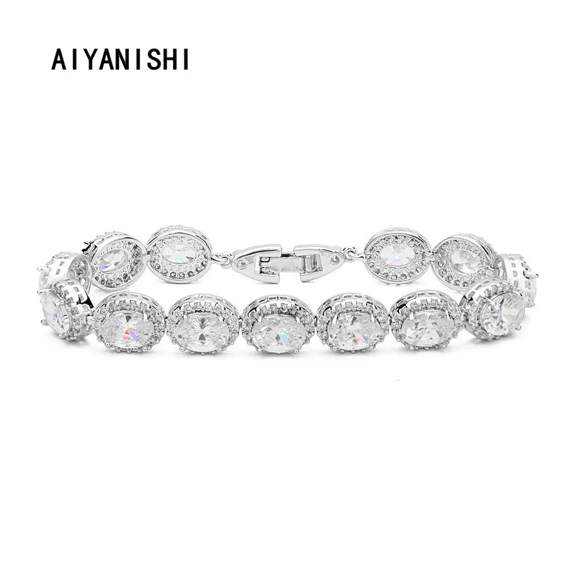 

AIYANISHI Vintage 18K Gold Filled Lucky Oval Bracelet for Female Tennis Bracelets For Women Hip Hop Accessories Wedding Jewelry