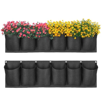

2 Packs of 6-Pocket Hanging Garden Flowerpots, Wall-Mounted Flowerpot Bags