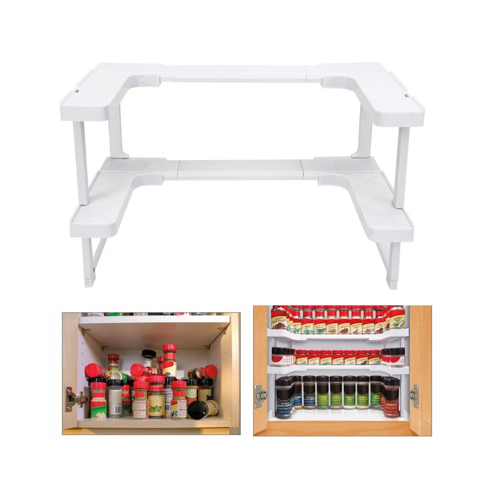 2 Layers Adjustable Space Rack Countertop Organizer for Cabinet Storage Kitchen Spice Spice Rack Cabinet Cupboard Organizer