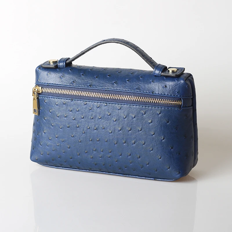 Новая дизайнерская сумка из натуральной кожи, переносная сумка, маленький клатч, Сумка с узором страуса/Змеи/крокодила, дамская сумочка, кошелек - Цвет: Ost Dark Blue(L)