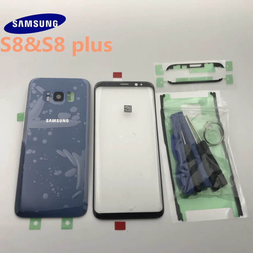 Samsung Galaxy S8 G950 G950F S8+ plus G955 G955F Задняя стеклянная крышка Крышка батарейного отсека дверь с объективом камеры+ передняя стеклянная линза