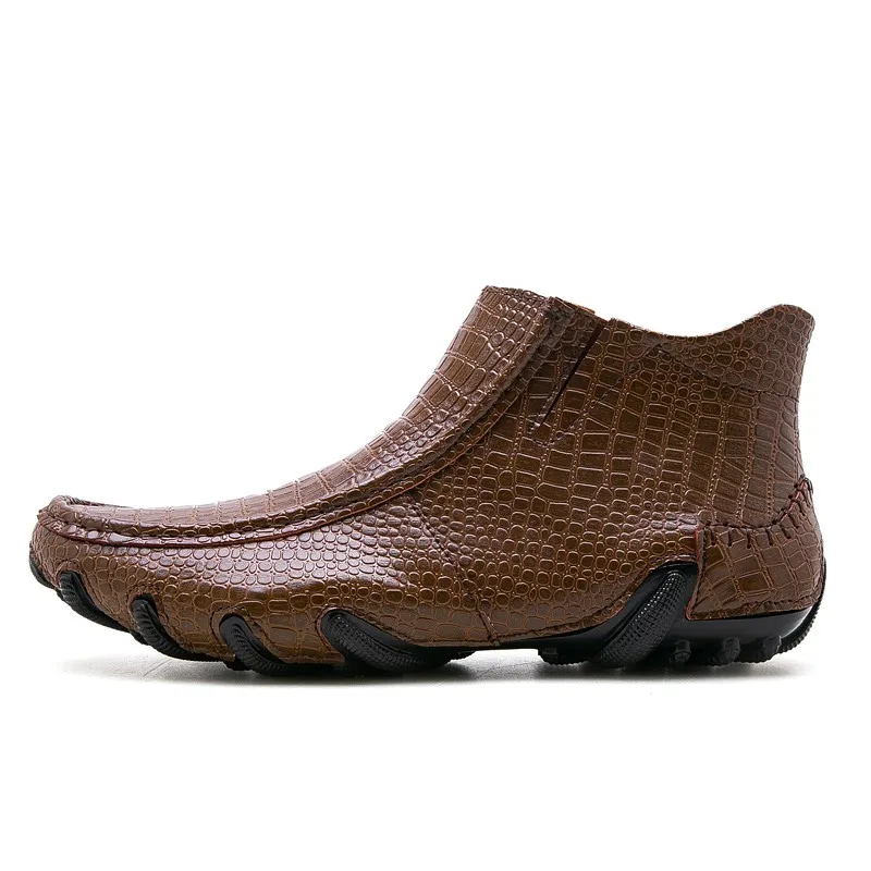 brown slip on Мужские ботинки «Челси» из коровьей замши; ботильоны martin; модные мужские брендовые кожаные качественные ботинки без шнуровки; мужские теплые ботинки в байкерском стиле - Цвет: brown slip on