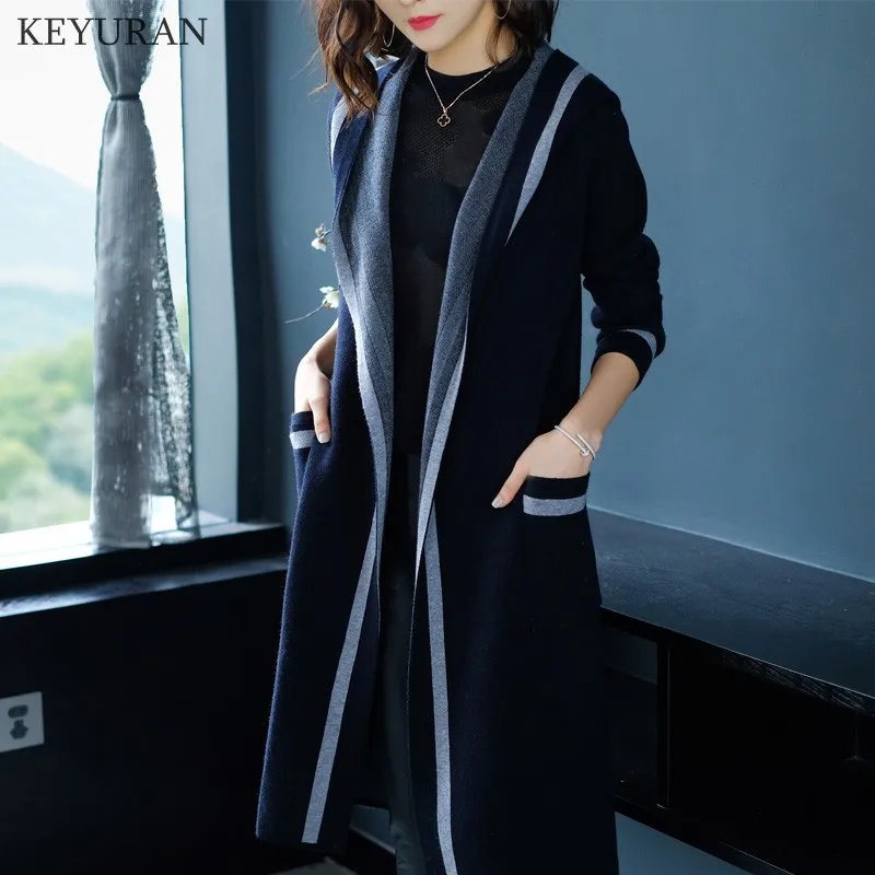 

2019 Cashmere Long Cardigan Sweater Women's Autumn Winter Long Casual Hooded Loose Cardigans Knitted Sweaters Coats Mujer L3798