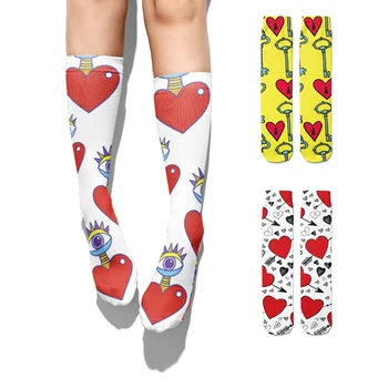 

3D Fashion Red Love Funny Long Socks kawaii Compresion Stocking for Women Happy Nylon Harajuku Unisex Christmas Girls Socks