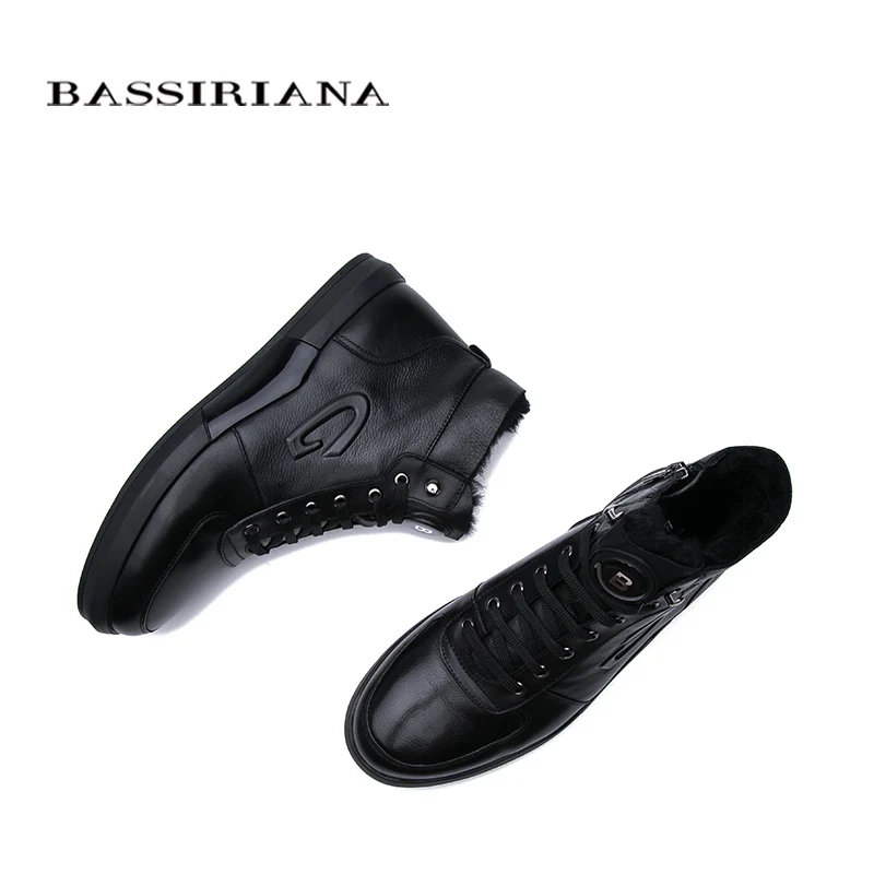 BASSIRIANA 2019 men's winter booties black leather fur high quality comfortable men's shoes