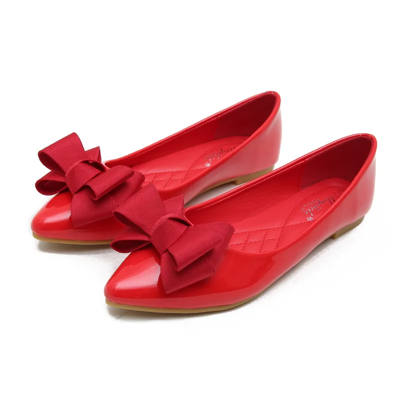 Summer Fashion Women's Flat Shoes Red Woman Flats Casual Loafers Soft Slip On Bow-knot Pointed Toe Daily Flat Big Size 43 AB052