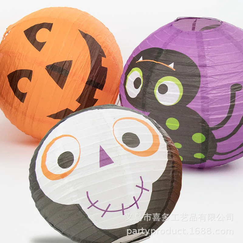 Halloween Decorations Cartoon Skeleton Pumpkin Color Paper Fan Set Lantern Folding Party Bracelet Charm Hanging Decoration