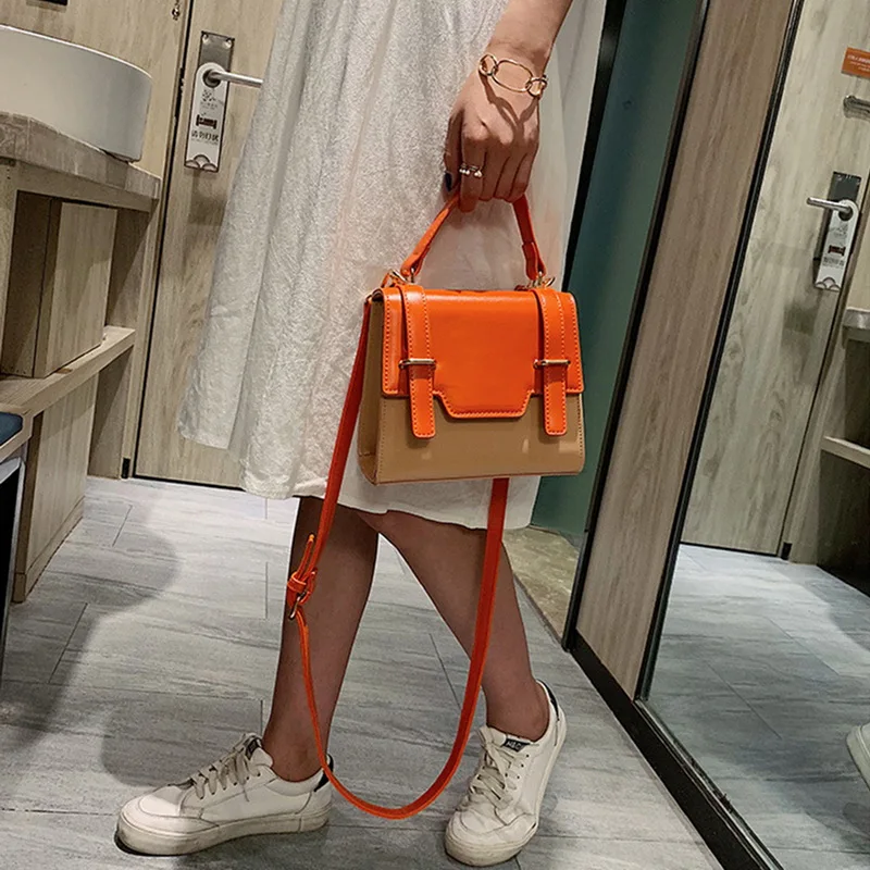 Простые модные оранжевые сумки через плечо женские летние новые удобные портативные диагональные маленькие квадратные сумки