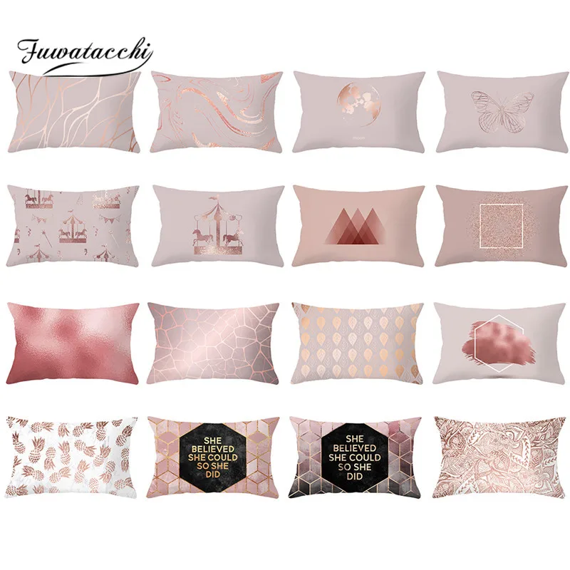 Fuwatacchi Pink Rectangle/polyester Cushion Cover Geometric Throw Pillowcase for Sofa Decorative Throw Pillows Covers 30*50cm