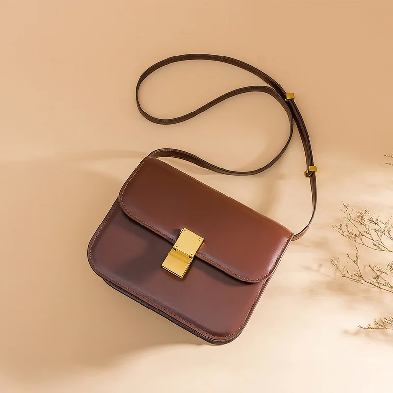 

2020 Summer Lady Bag Cowhide Single Shoulder Slung Female Tofu Small Fang Package 3011