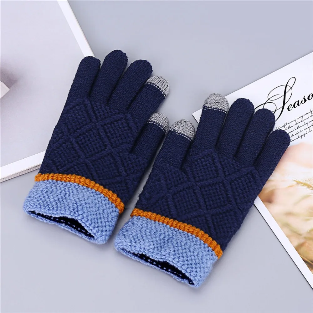 Новые мужские теплые зимние уплотненные перчатки для мальчиков шерстяные вязаные экранные митенки для пальцев шерстяные варежки Guantes Luva