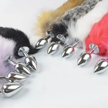 Fox Tail Anal Plug In Adult Games Stainless steel Anal Pleasure Bead Butt Plug Stimulator Sex Products Flirt Toys For Women 6