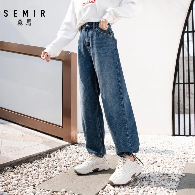 SEMIR джинсовые брюки женские зима новая Корейская версия свободные ins трендовые широкие брюки шикарные маленькие джинсы женские
