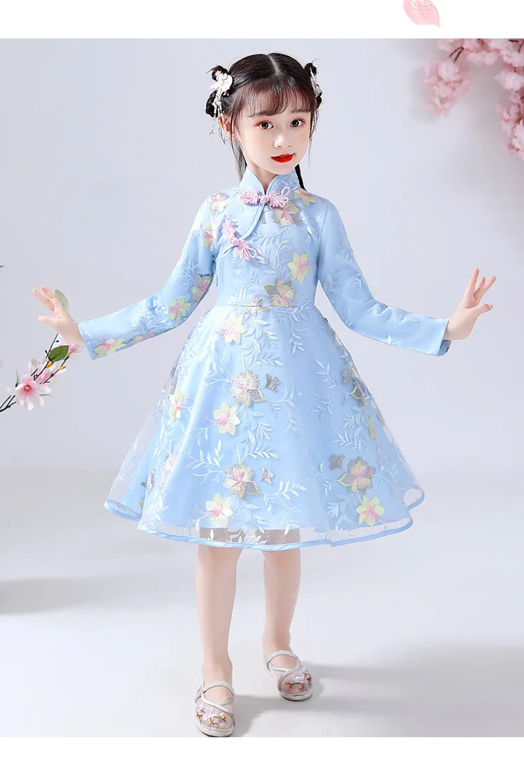 Chinese Traditional Dress Midi Party Dresses Cheongsam Qipao for Girls Party Costumes New Year Clothes Princess Kids 3-12Years baby dresses