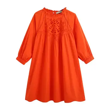 

2020 OPENWORK EMBROIDERED DRESS High collar dress with below-the-elbow length sleeves with elastic cuffs