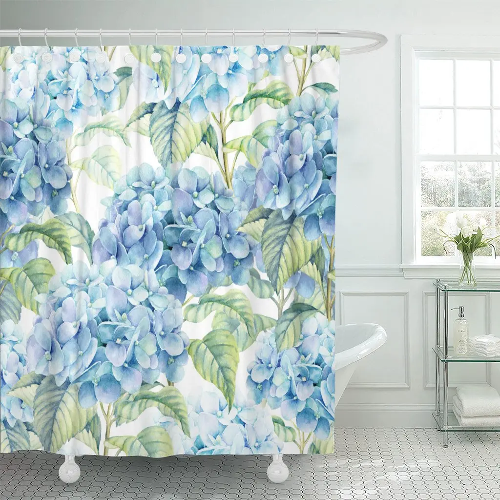 Цветочные гортензии акварель синий цветок винтаж красивые занавески для ...