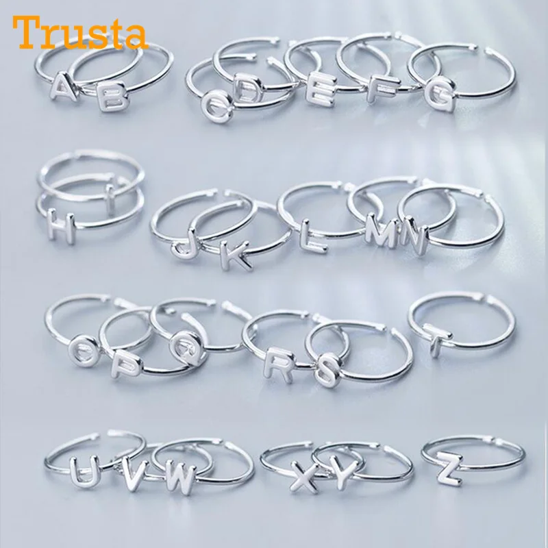 Trusta 925 Твердые ювелирные изделия из настоящего стерлингового серебра 26 букв A-Z коктейльное кольцо для девушек и женщин ювелирные изделия из серебра DS924