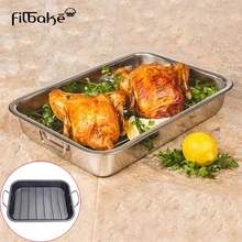 Filbake Сковорода из нержавеющей стали с антипригарным покрытием для выпечки жаровня со стойкой прямоугольная глубокая посуда для барбекю для выпечки в духовке