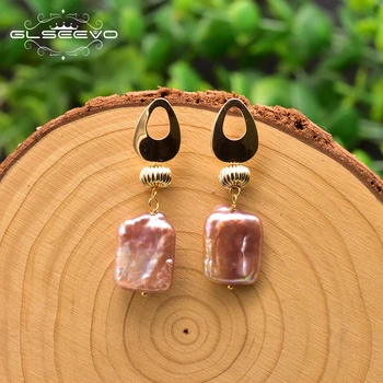 

GLSEEVO Geometric Natural Purple Baroque Pearls Drop Earrings Women Girl Birthday Anniversary Gifts Boho Vintage Jewelry GE0919