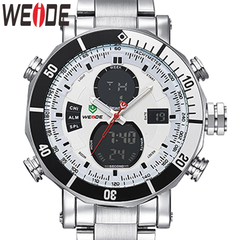 Billig WEIDE Sport Männer Stoppuhr AutoDate Militär Armee Quarz Repeater Digital Quarz Alarm Multiple Time Zone Uhr Relogio Masculino