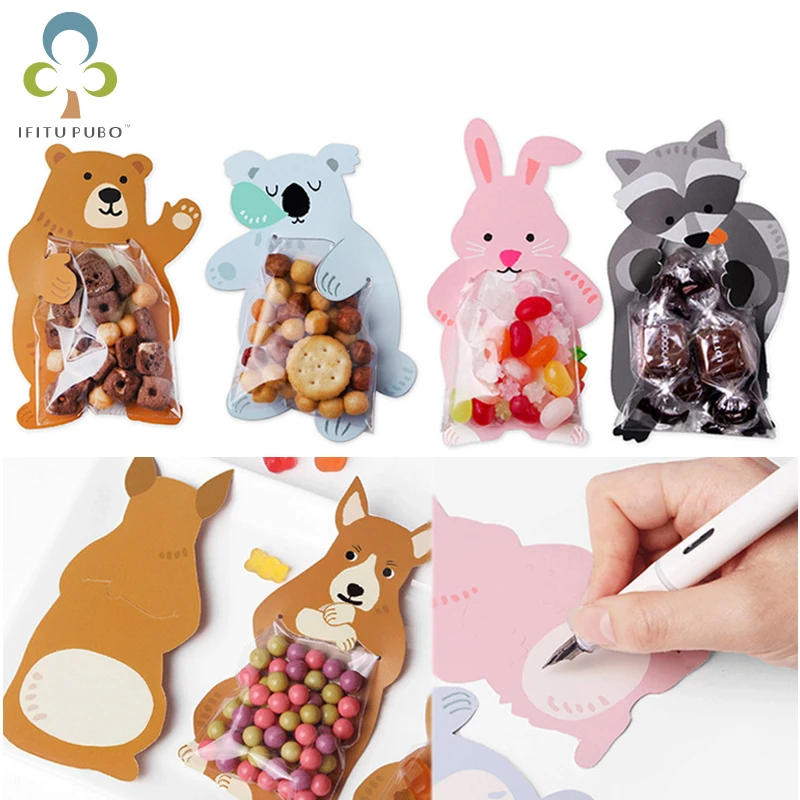 

10pcs Animal Bear Rabbit Koala Candy Bags Greeting Cards Cookie Bags Gift Bags Baby Shower Kids' Birthday Party Decoration GYH