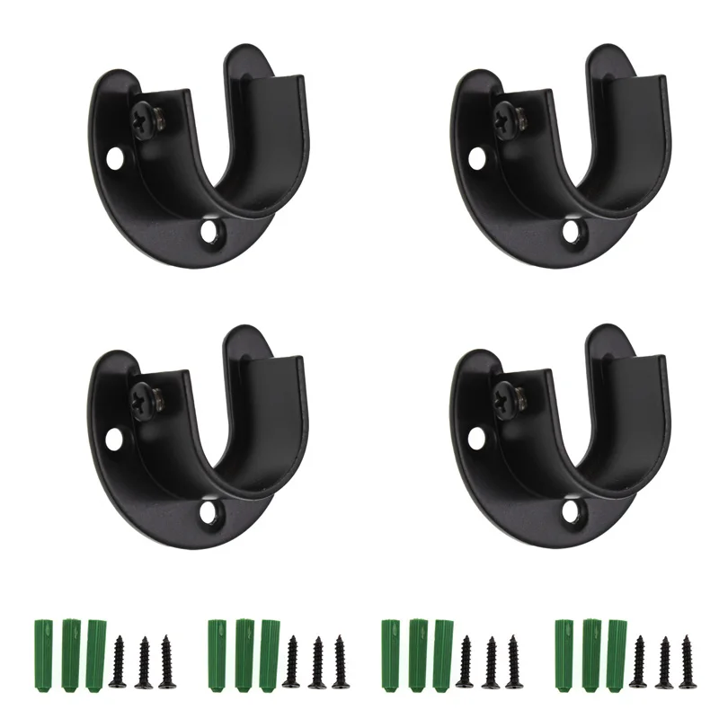 

4PCS Black Closet Rod Bracket,U-Shaped Open Closet Rod Holder,Stainless Steel Shower Curtain Rod Pole End Supports