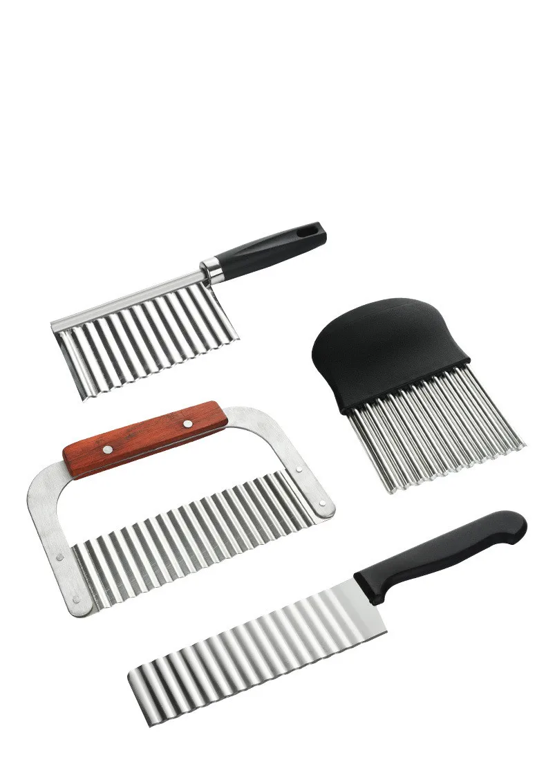 Stainless Steel Potato Chip Slicer Dough Vegetable Fruit Crinkle Wavy Slicer Knife Potato Cutter Chopper French Fry Maker WB 054