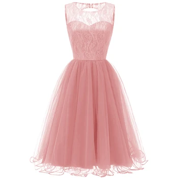 

Woman Plus Size Swing Dress Big Size Lace+mesh Dresses Youthful Vintage Princess Vestidos Hollow Out Sleeveless Party Clothes