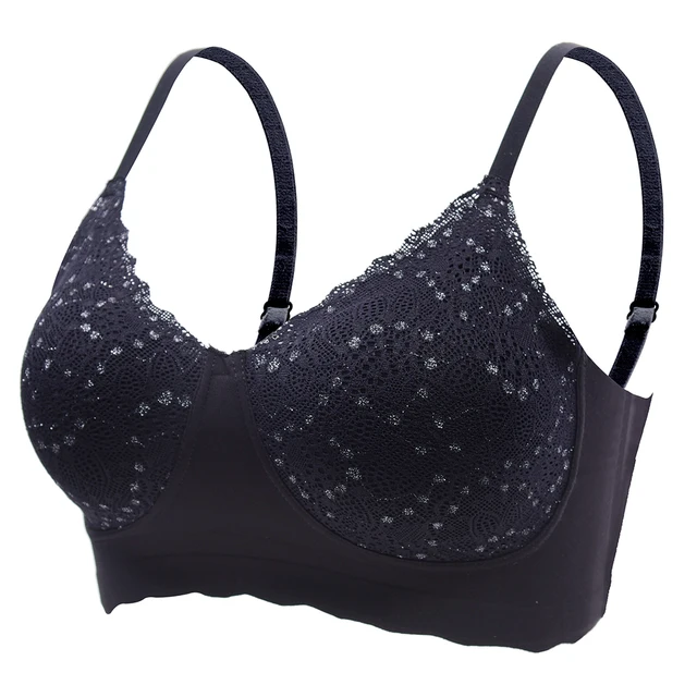 Women's Latex Underwear Sexy Lace Traceless Breathable Underwear Steel Ring Sling Adjustable Women's Bra black
