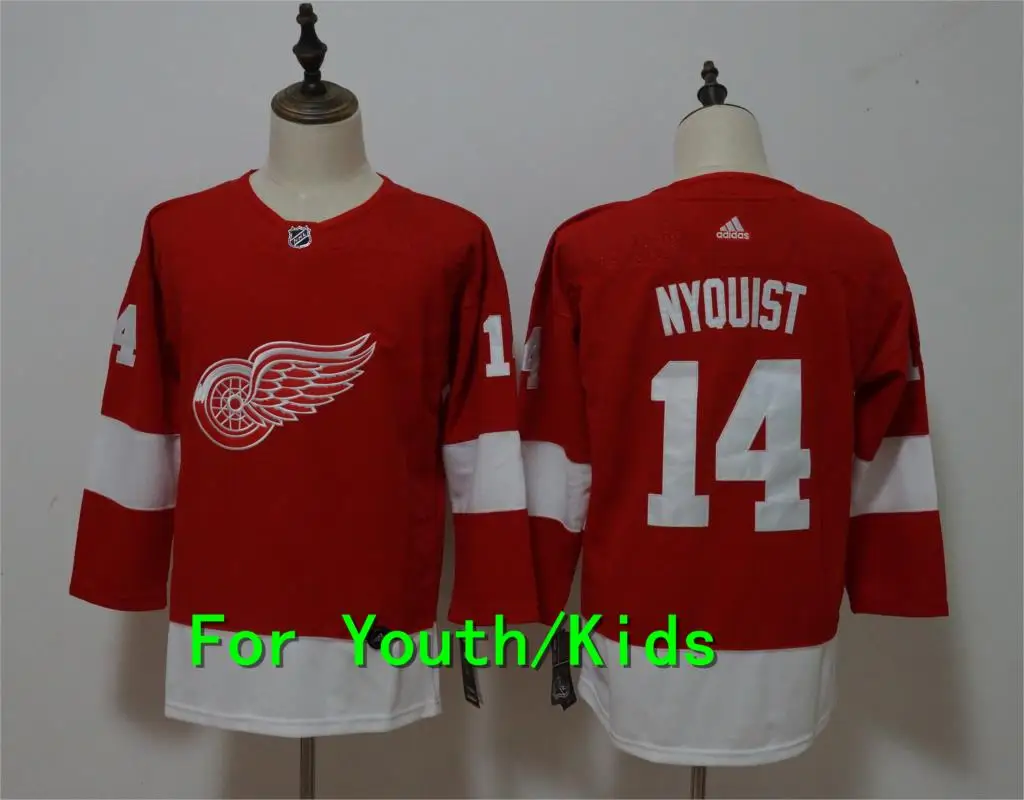 Молодежная вышивка прошитая Детройт Красный#71 Dylan Larkin 40 Henrik Zetterberg 14 Gustav Nyquist 8 Джастин Абделькадер Дети Джерси - Цвет: 2