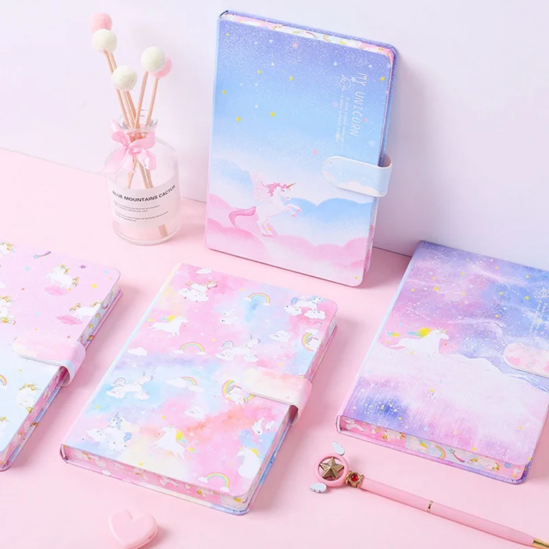 1pcs Unicorn Print Cover Pocket Notebook With Magnetic Buckle Notepad Office School Stationery Supplies