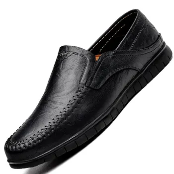 

LIMEIKE Fashion Men Genuine Leather Shoes Male Dress Wedding Classic Business Party Office Wedding Loafers Men's Flats Shoes