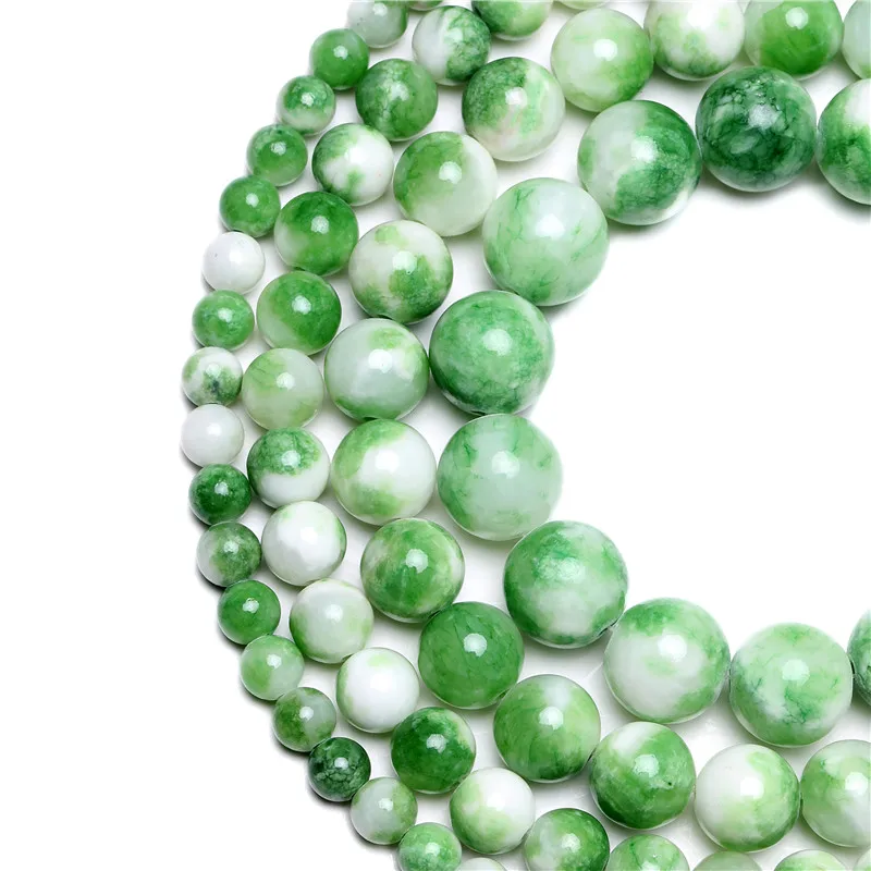 Colorful Green white Persian jade Round Stone Beads for Jewelry Making 15'' Strand DIY Bracelet 6mm 8mm 10mm 12mm