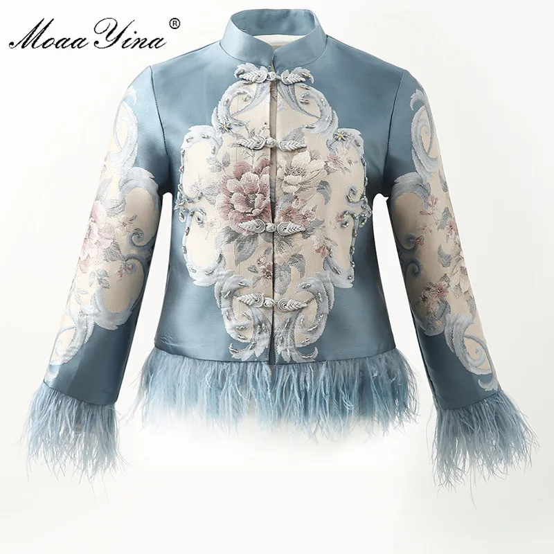 MoaaYina, Высококачественная модная дизайнерская куртка, осенняя Женская куртка с цветочными бусинами и кисточками, повседневная Элегантная короткая куртка, куртка