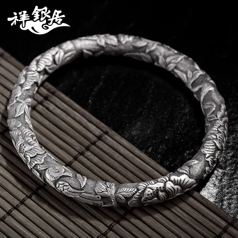 

★restoring ancient ways is fine silver bracelet handmade peony magpie fine silver bracelet S999 yunnan silver bracelet