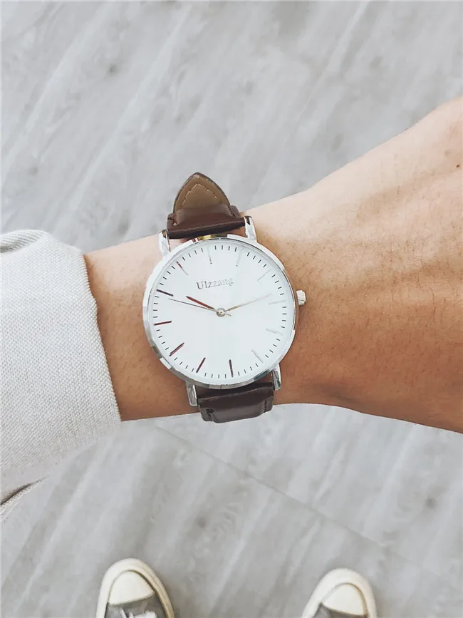 Модные мужские наручные часы деловая Повседневная минимализм Мужские часы белый большой циферблат дизайн кожаный ремешок кварцевые мужские часы