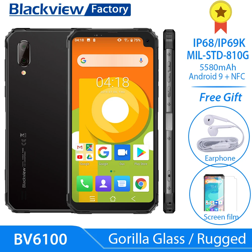 Смартфон Blackview BV6100 защищенный 6 88 дюйма 3 + 16 ГБ Android 9 0 IP68 5580 мАч|Смартфоны| |
