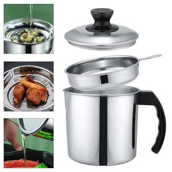 

1.2L Stainless Oil Strainer Pot Can Cooking Oil Reuse Colander Cup With Handle Cover Lid Avoiding Scalding Kitchen Gadget Tool