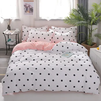 

Cute cartoon pink Bedding Sets polka dot pattern bed linens cute Duvet Cover Set Quilt cover Pillowcase