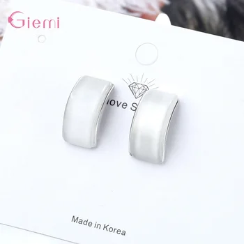 

Charming 925 Sterling Silver Jewelry Female Earrings Cute Cat Eye White/Yellow Opal Stud Earring Party Accessories Girls Gift