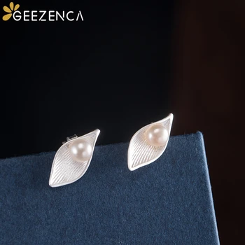 

925 Sterling Silver Pearl Leaf Stud Earrings Fine Jewelry For Women Cute Office Simple Trendy Elegant Earring Party Gift