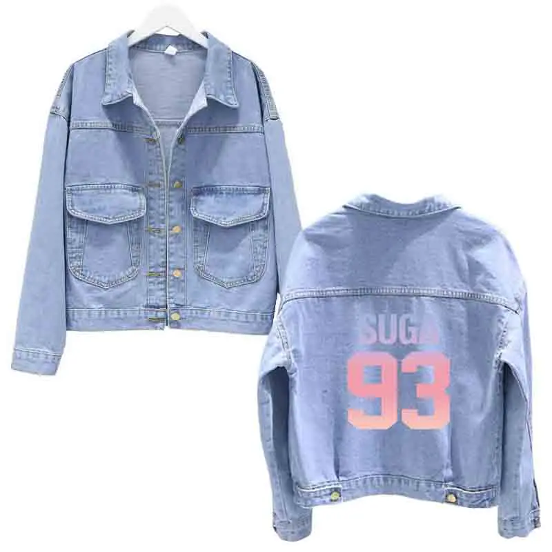suga93 jacket 2 Love yourself синяя джинсовая куртка женская jungkook97 Куртка harajuku kpop bangtan Эстетическая Jimin jin RM Jungkook Jhope Suga V - Цвет: suga93 jacket 2