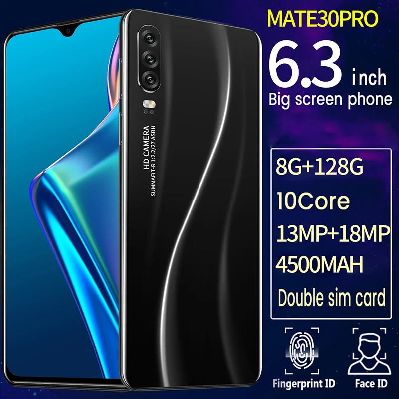 Smartphone Quad Core Android 4080mAh Cellphone 8GB+128GB Screen Triple camera 3G Mobile Phone free shipping Face ID