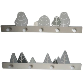 

2 Pcs House Decor Wood Cartoon Key Holder Wall Shelves Coat Rack Wall Hanging Shelf, Gray & White
