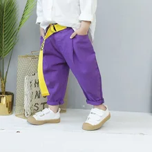 F и верхняя одежда на гусеничном ходу корейско-Стиль Дети Весна Стиль Хлопковый комбинезон на бретельках Для мужчин и Для женщин модная детская-Стиль шаровары сковорода