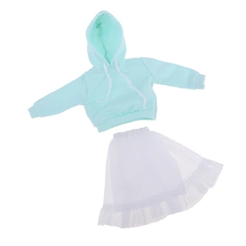 

Green Cotton Hoodie Pullover Veil Skirt Suit Clothes for 12inch Blythe Azone Doll Party Outfit
