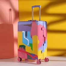 Горячая 20/24/28 дюймов сумки на колёсиках Чемодан Sipnner колеса граффити Цветной уличные Для женщин масштабных дорожных чемоданов, Для мужчин кабина для ручной клади коробка упаковывая изготовленный на заказ логотип