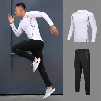 

2 Pcs/Set Men's Exercise Workout Tights Breathable Tracksuit Fitness Compression Sports Suit Clothes Running Jogging Sport Wear